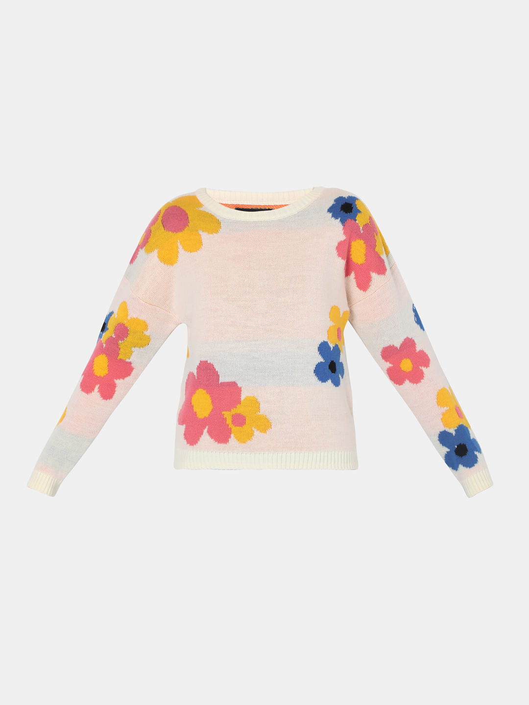 Beige Floral Jacquard Sweater