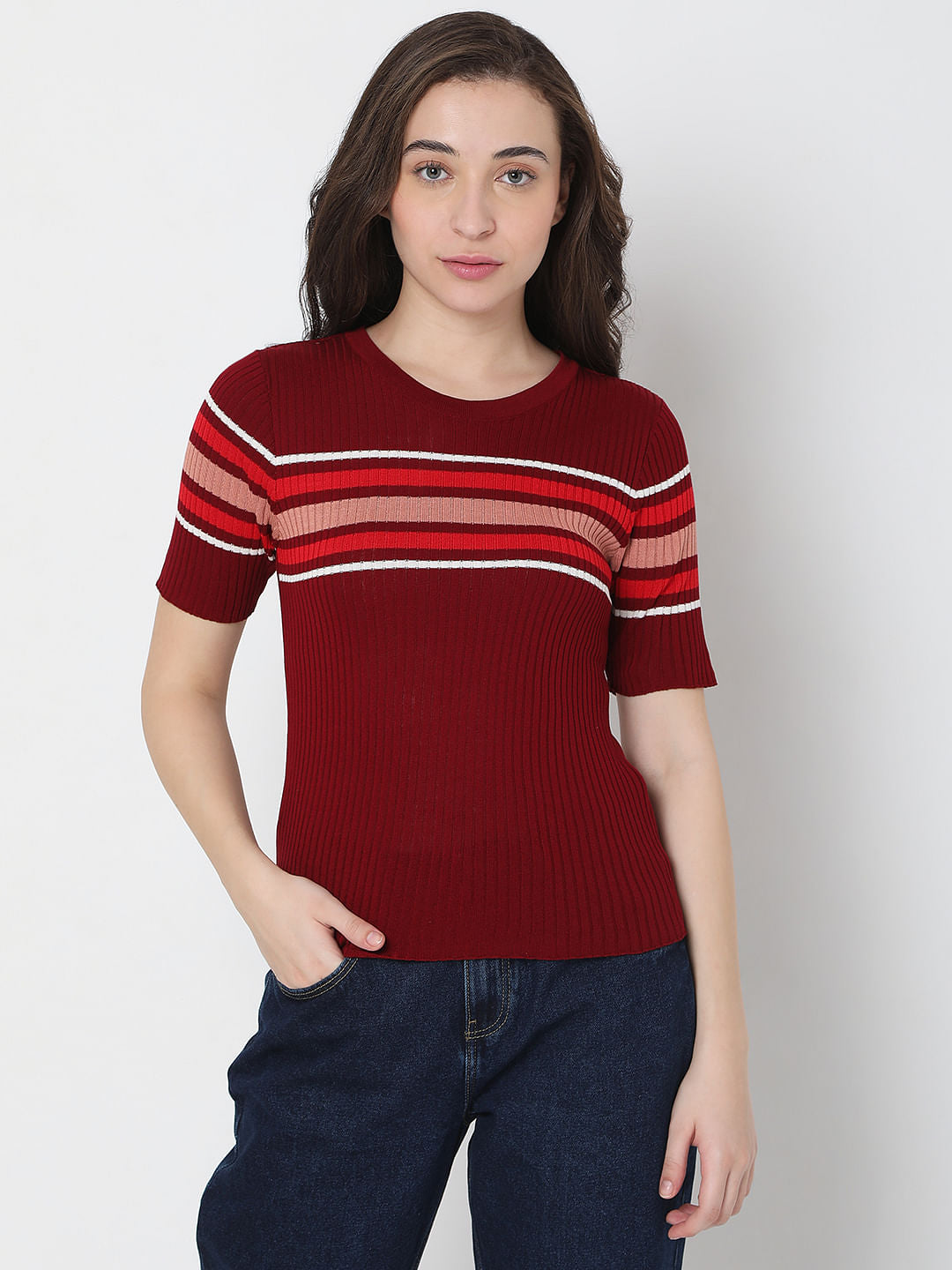 Red Ribbed Top