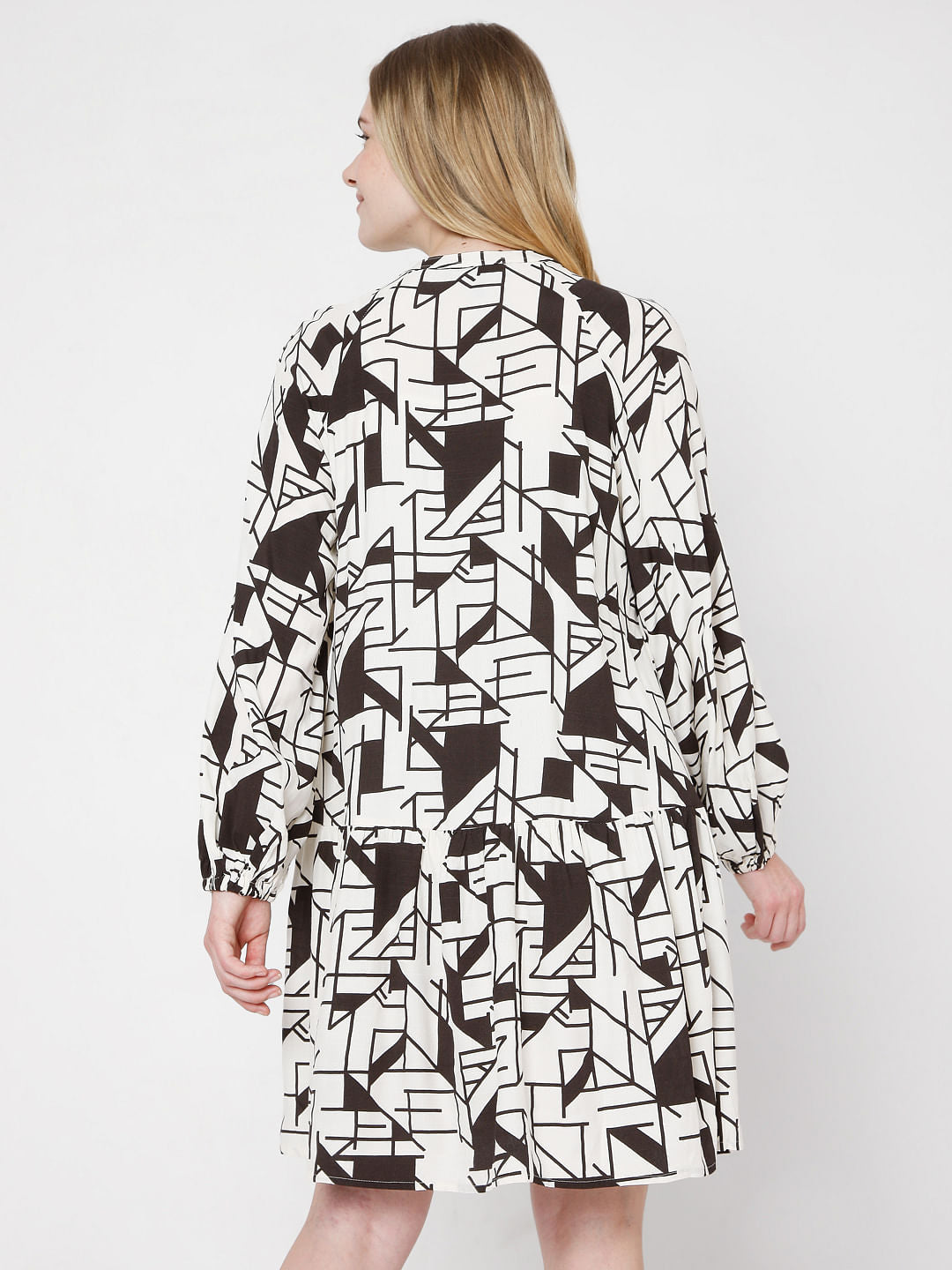 Off White & Black Printed Shirt Dress