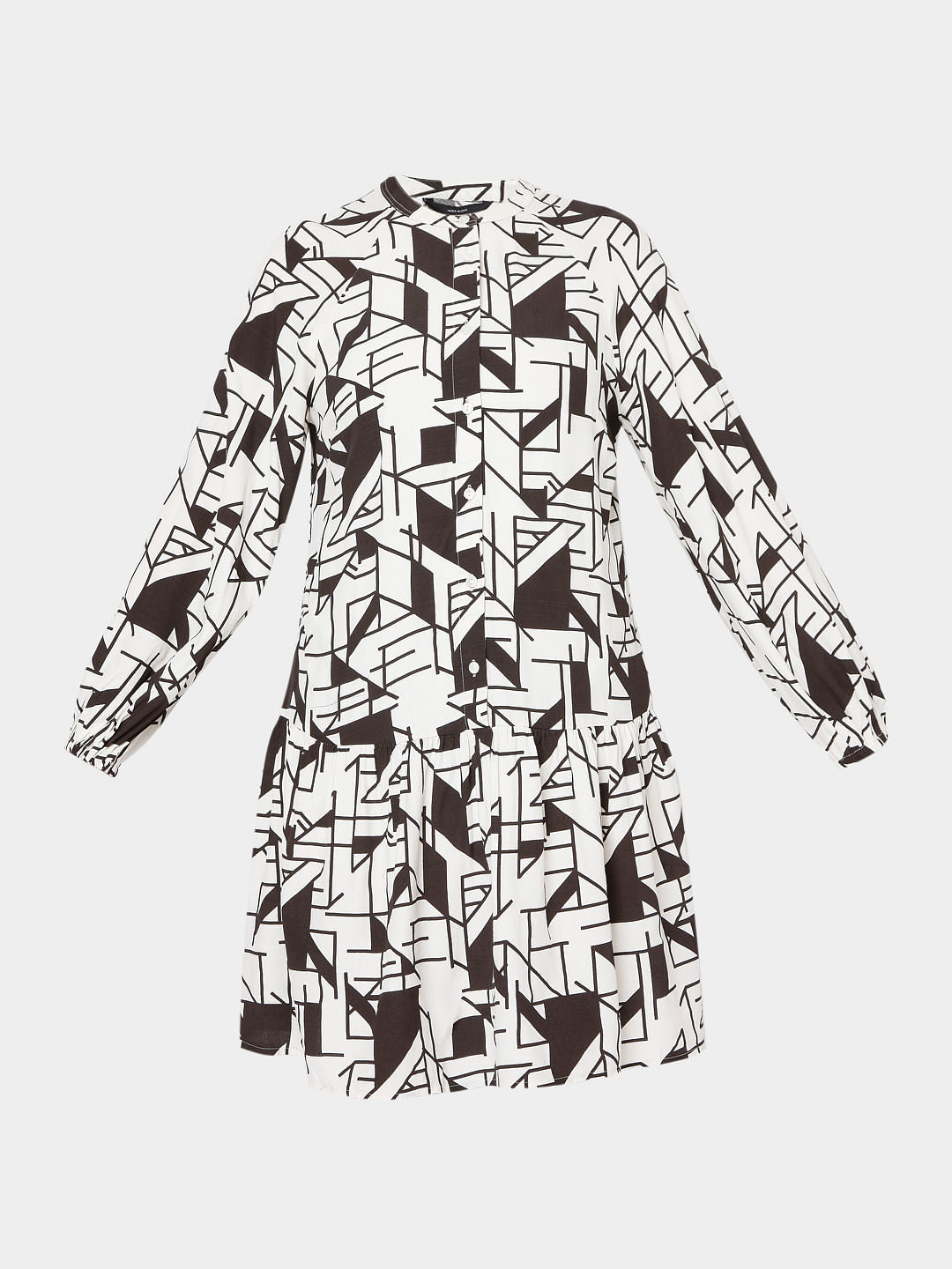 Off White & Black Printed Shirt Dress