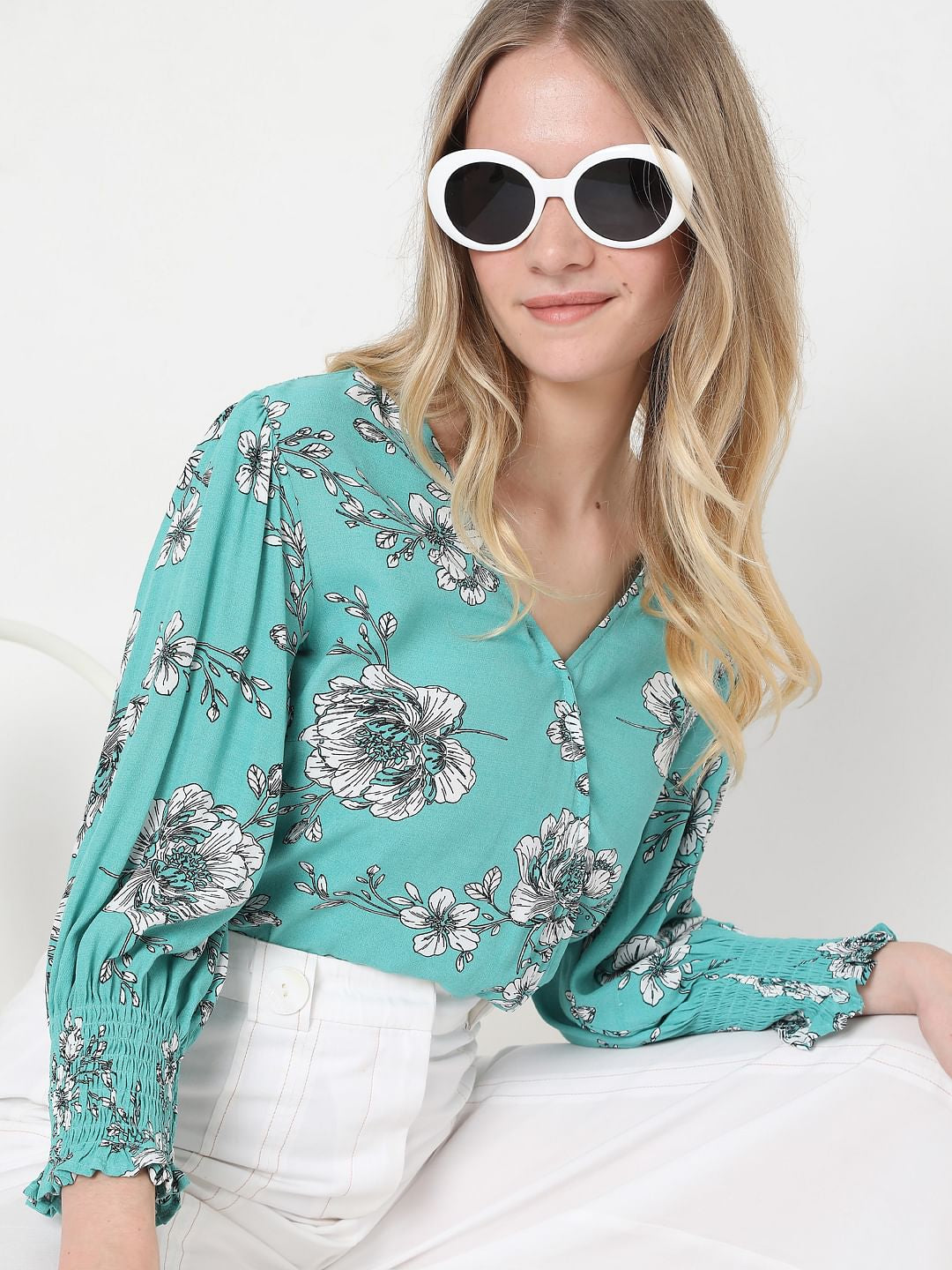 Green Floral Top