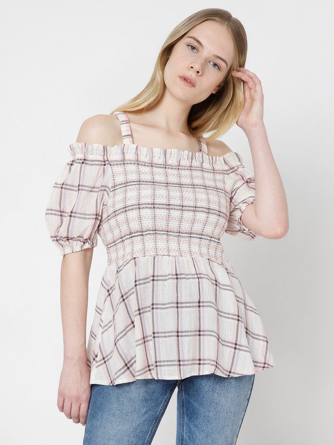Light Pink Check Top