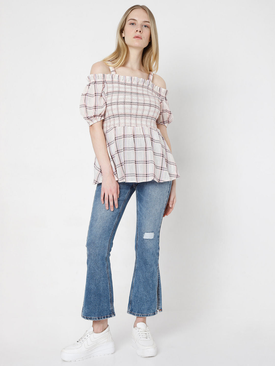 Light Pink Check Top