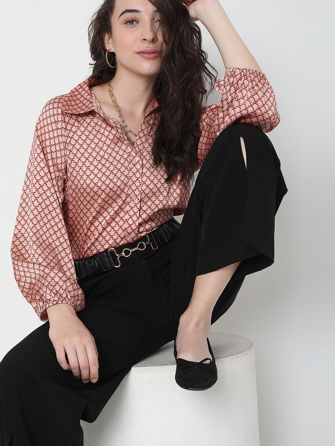 Peach Abstract Print Shirt