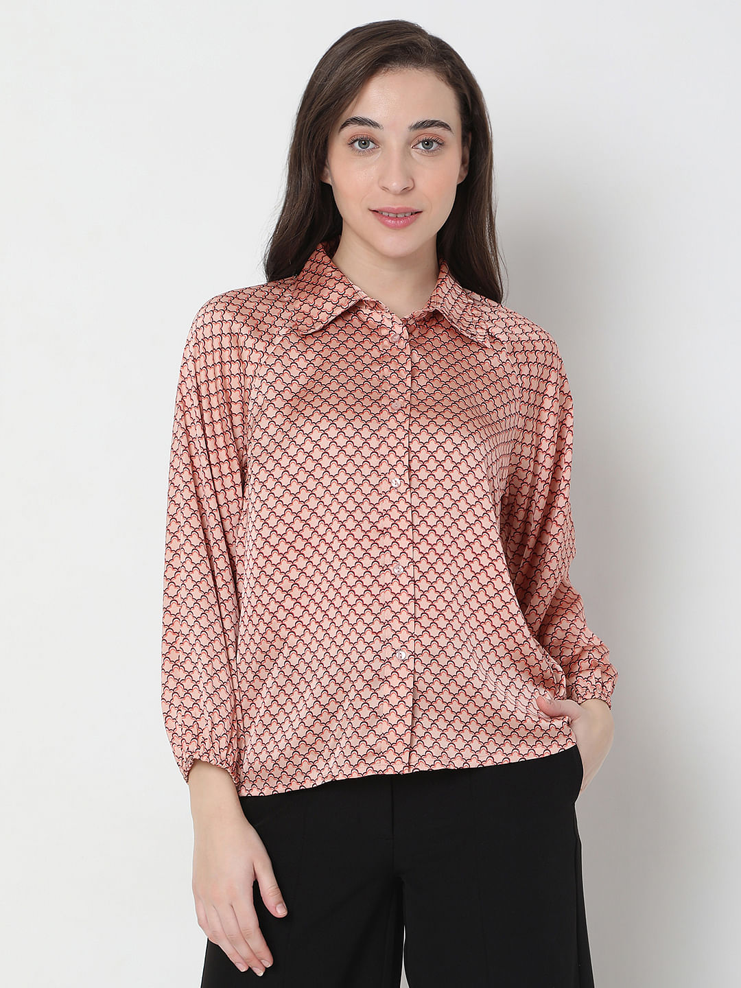 Peach Abstract Print Shirt