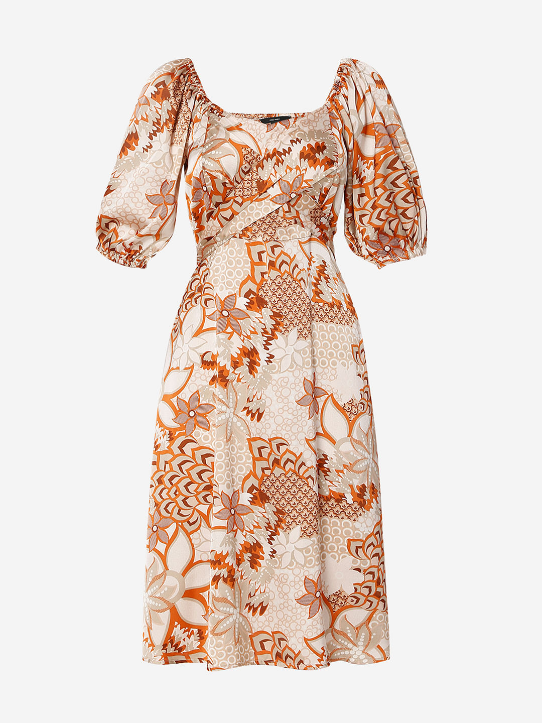 Brown Printed Midi Dress