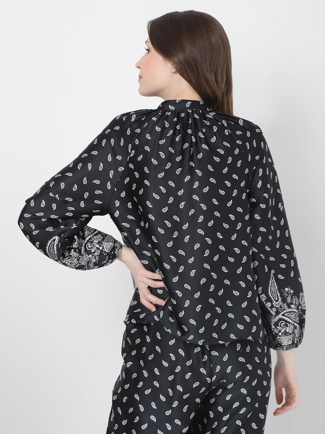 Black Paisley Print Co-Ord Top