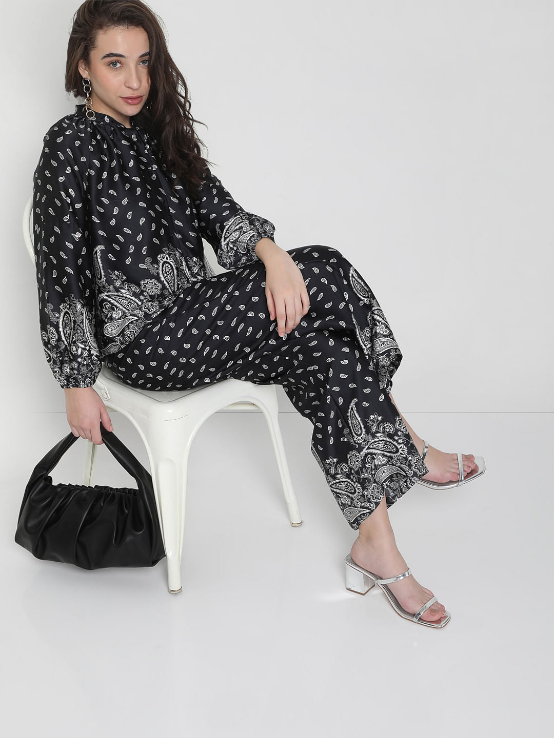 Black High Rise Paisley Co-Ord Culottes