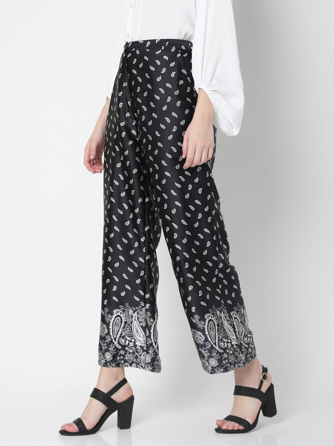Black High Rise Paisley Co-Ord Culottes