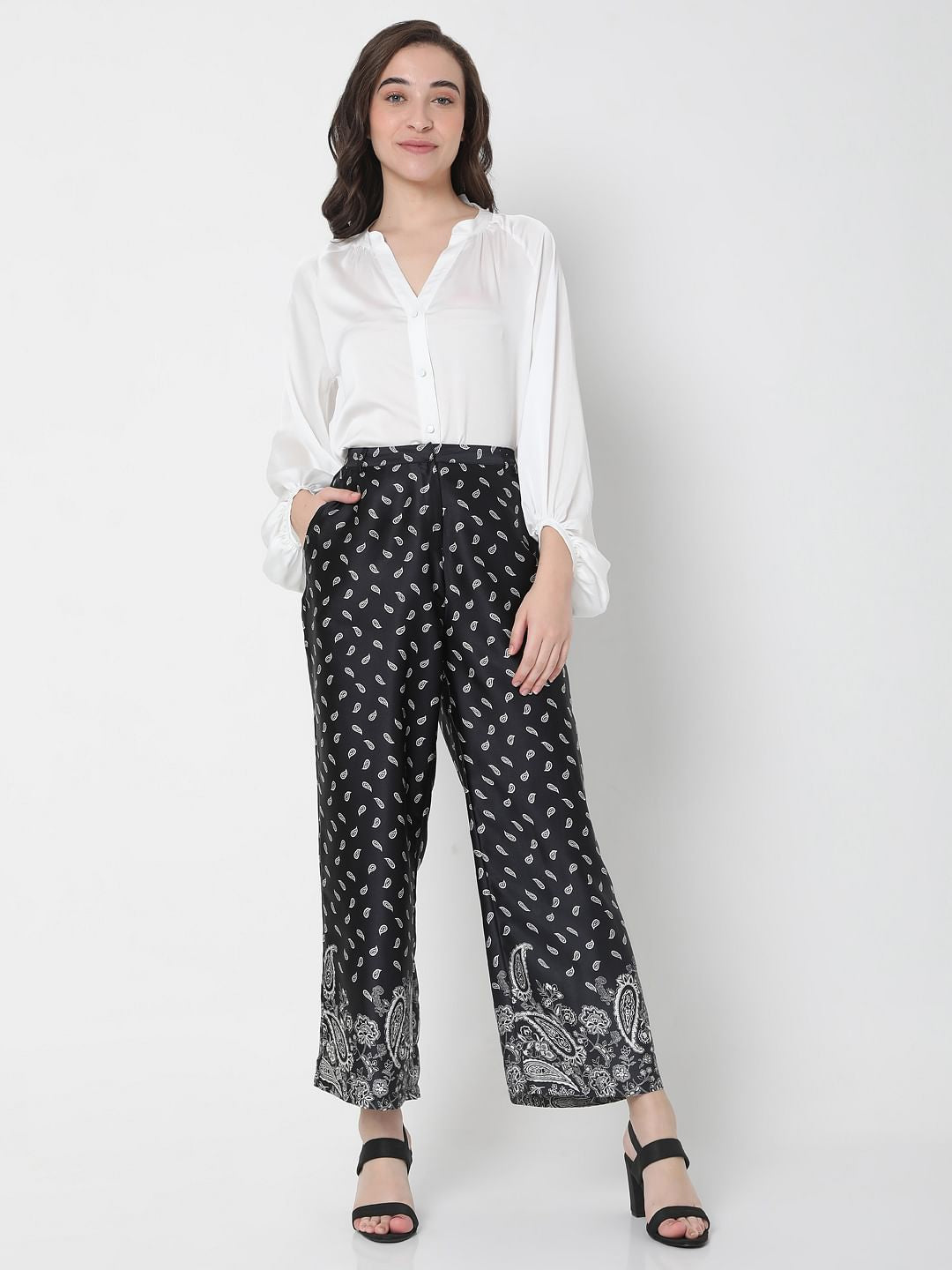 Black High Rise Paisley Co-Ord Culottes