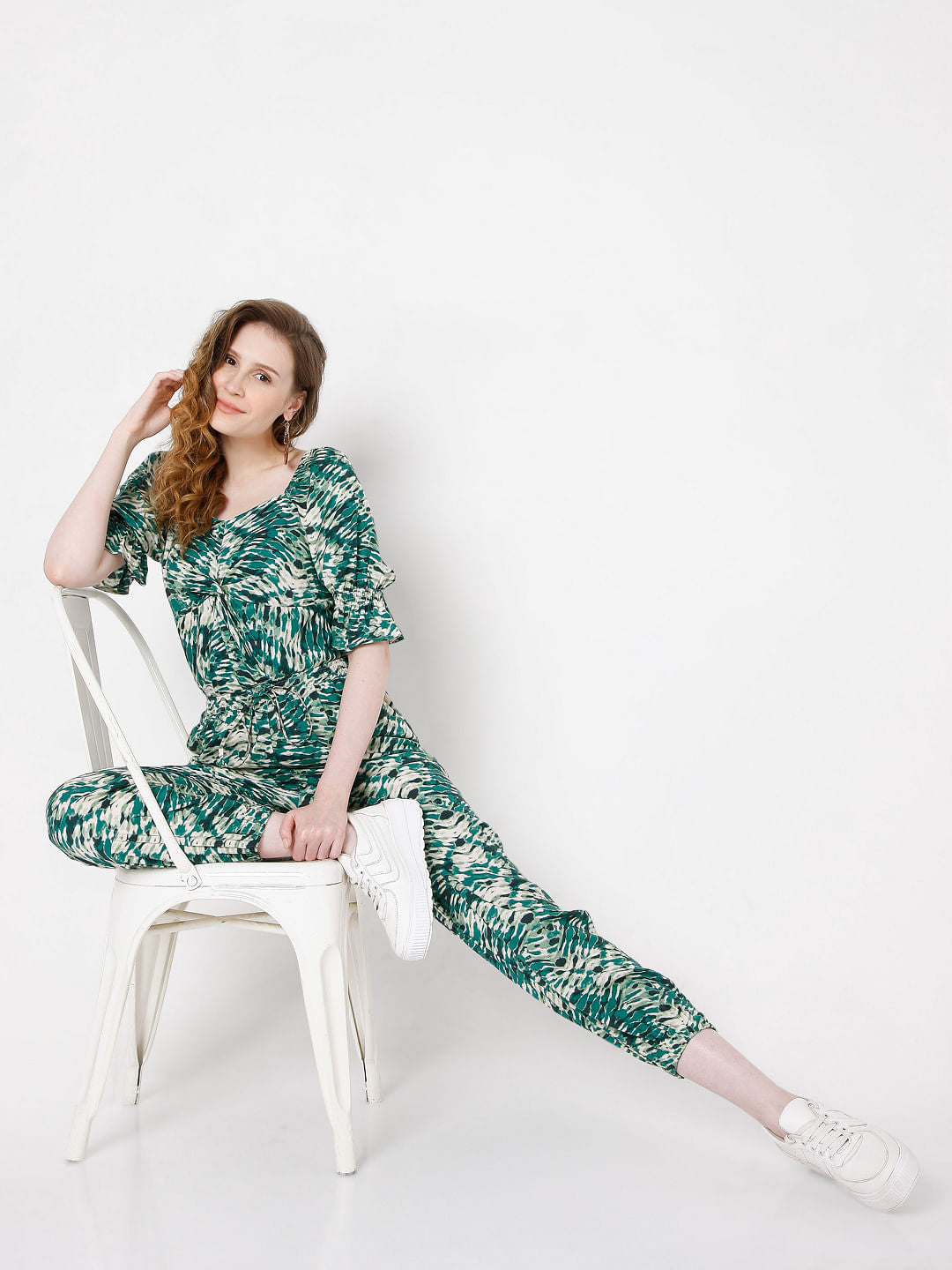 Green Printed Co-Ord Set Top