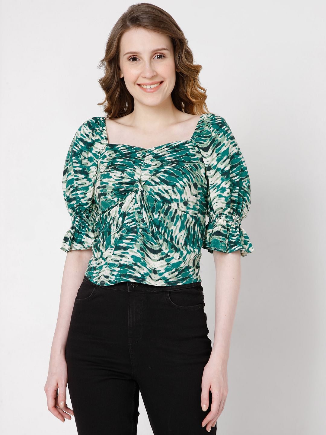 Green Printed Co-Ord Set Top