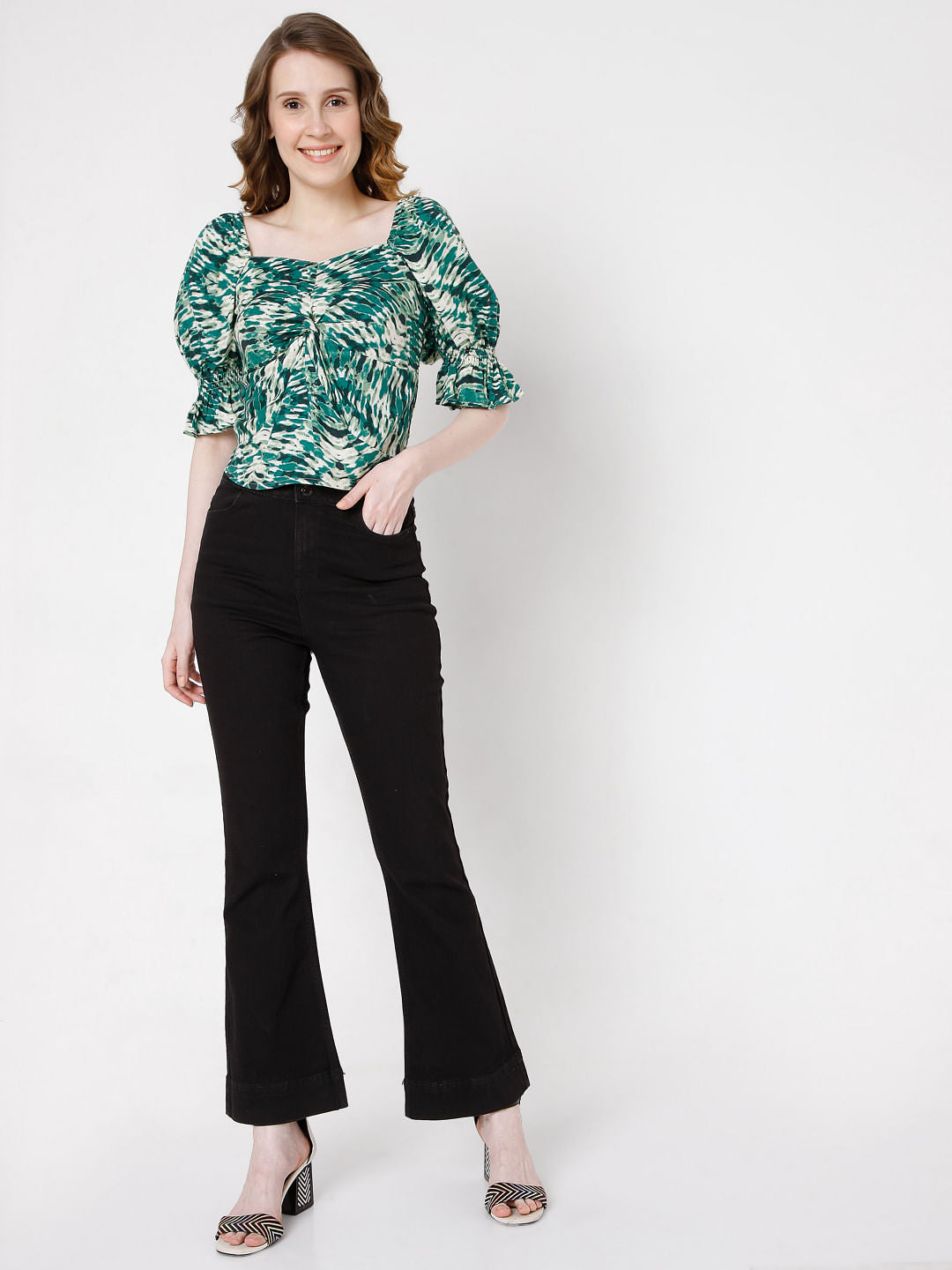 Green Printed Co-Ord Set Top