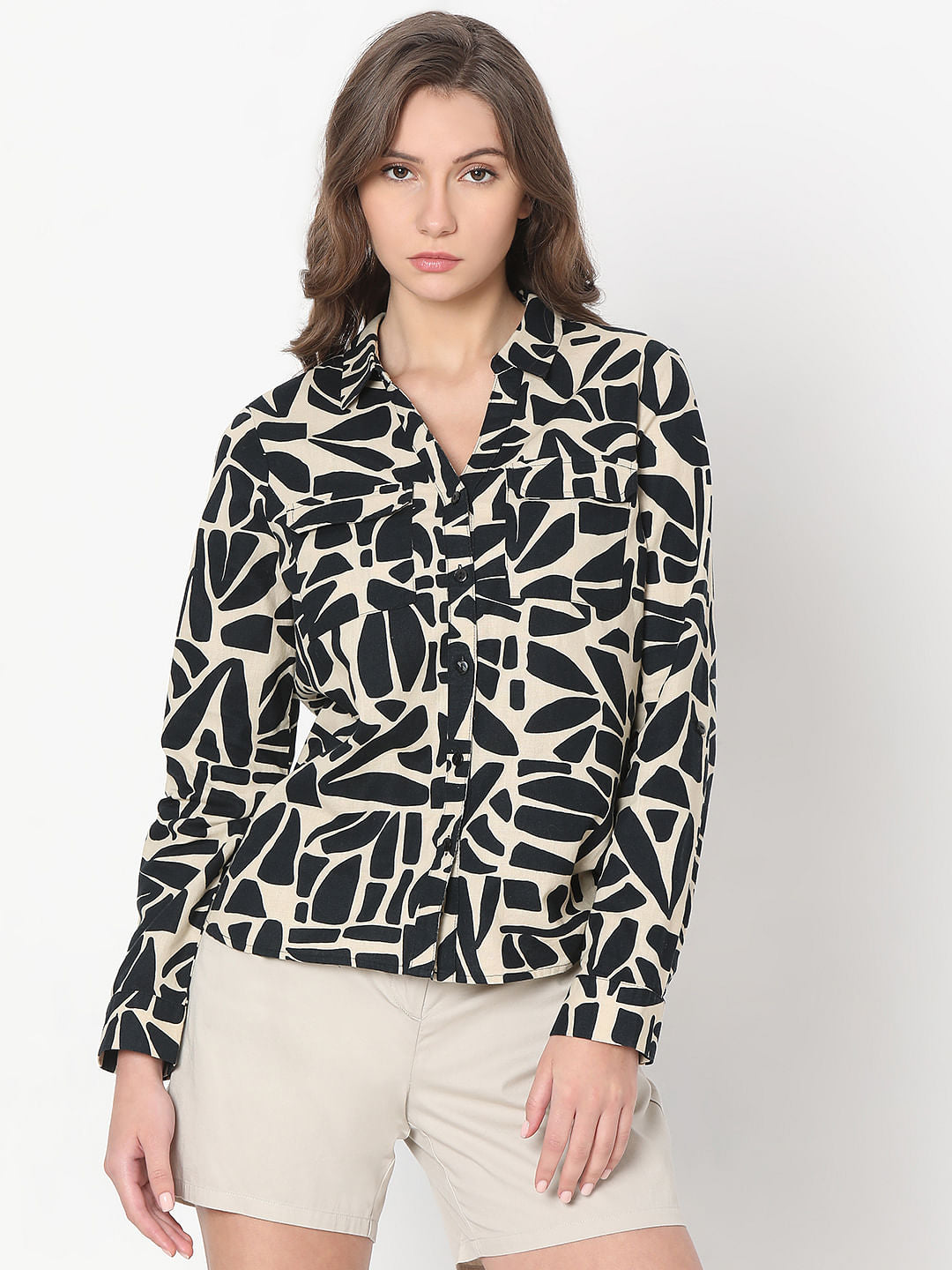 Beige All Over Print Shirt