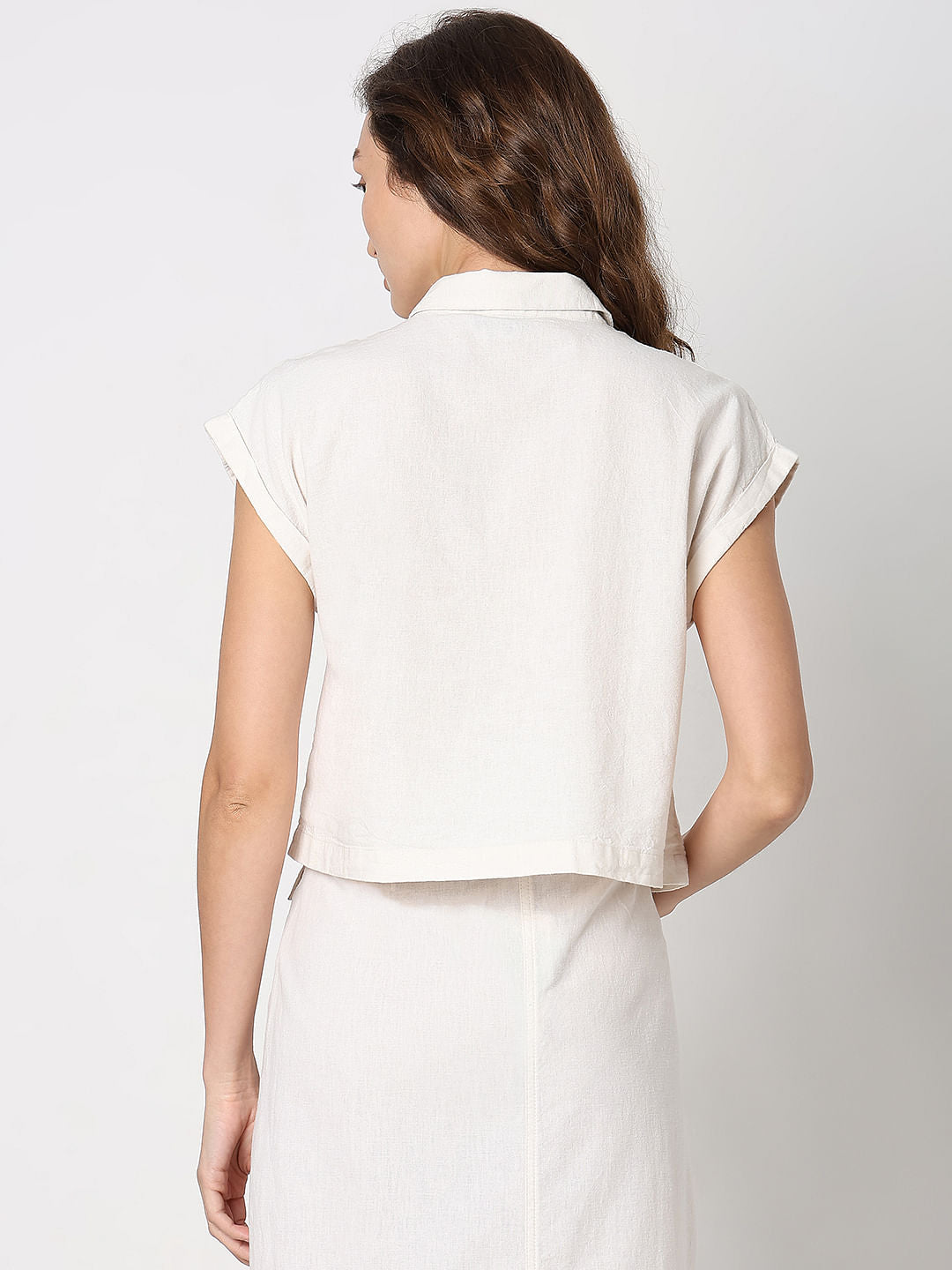 White Cropped Co-Ord Set Shirt