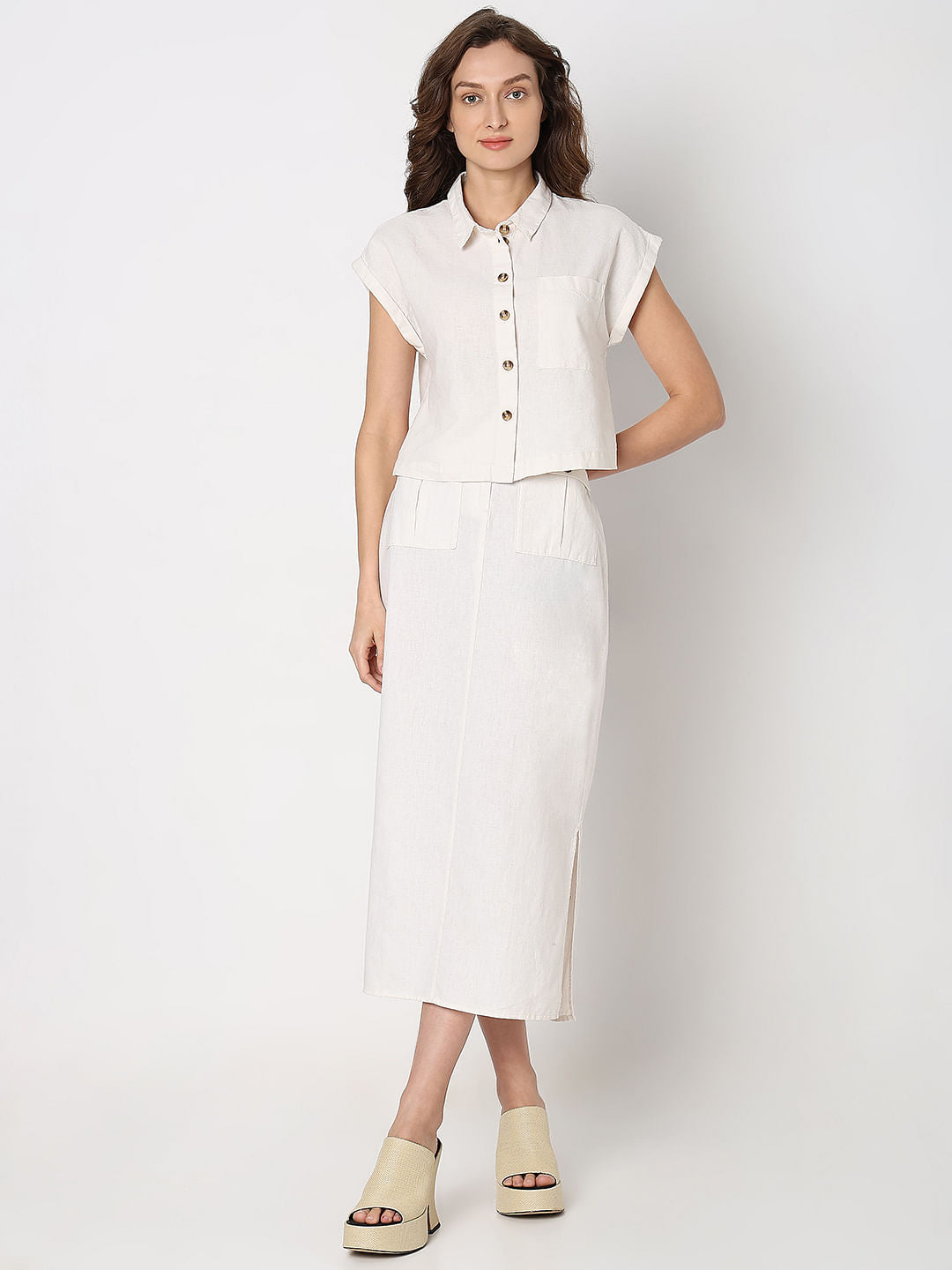 White Cropped Co-Ord Set Shirt