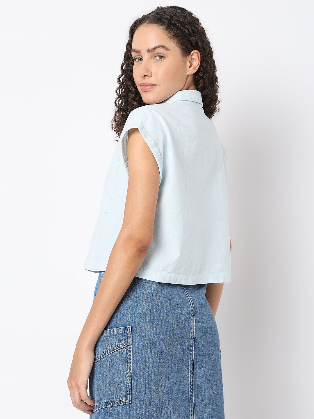 Light Blue Cropped Shirt