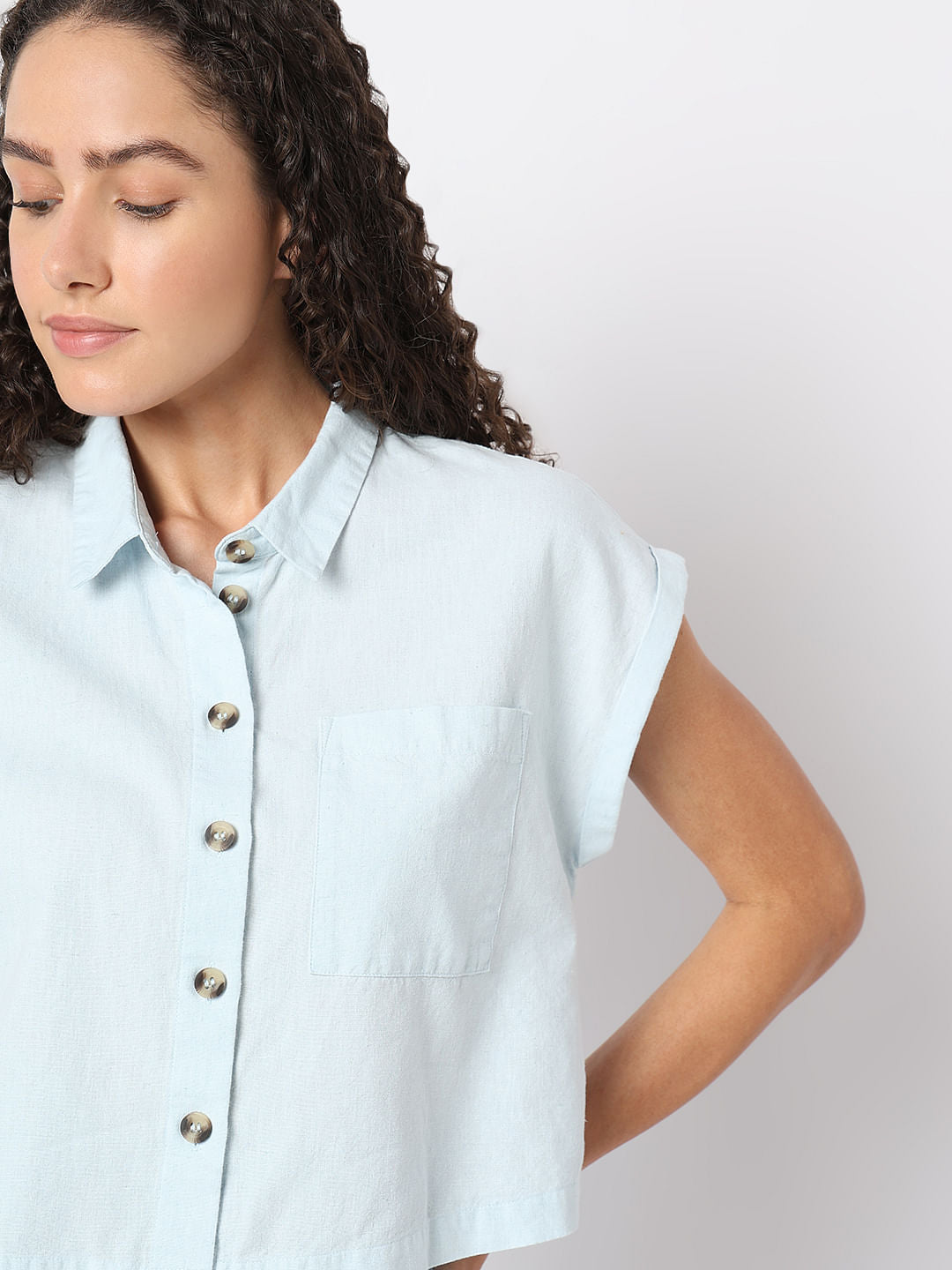 Light Blue Cropped Shirt