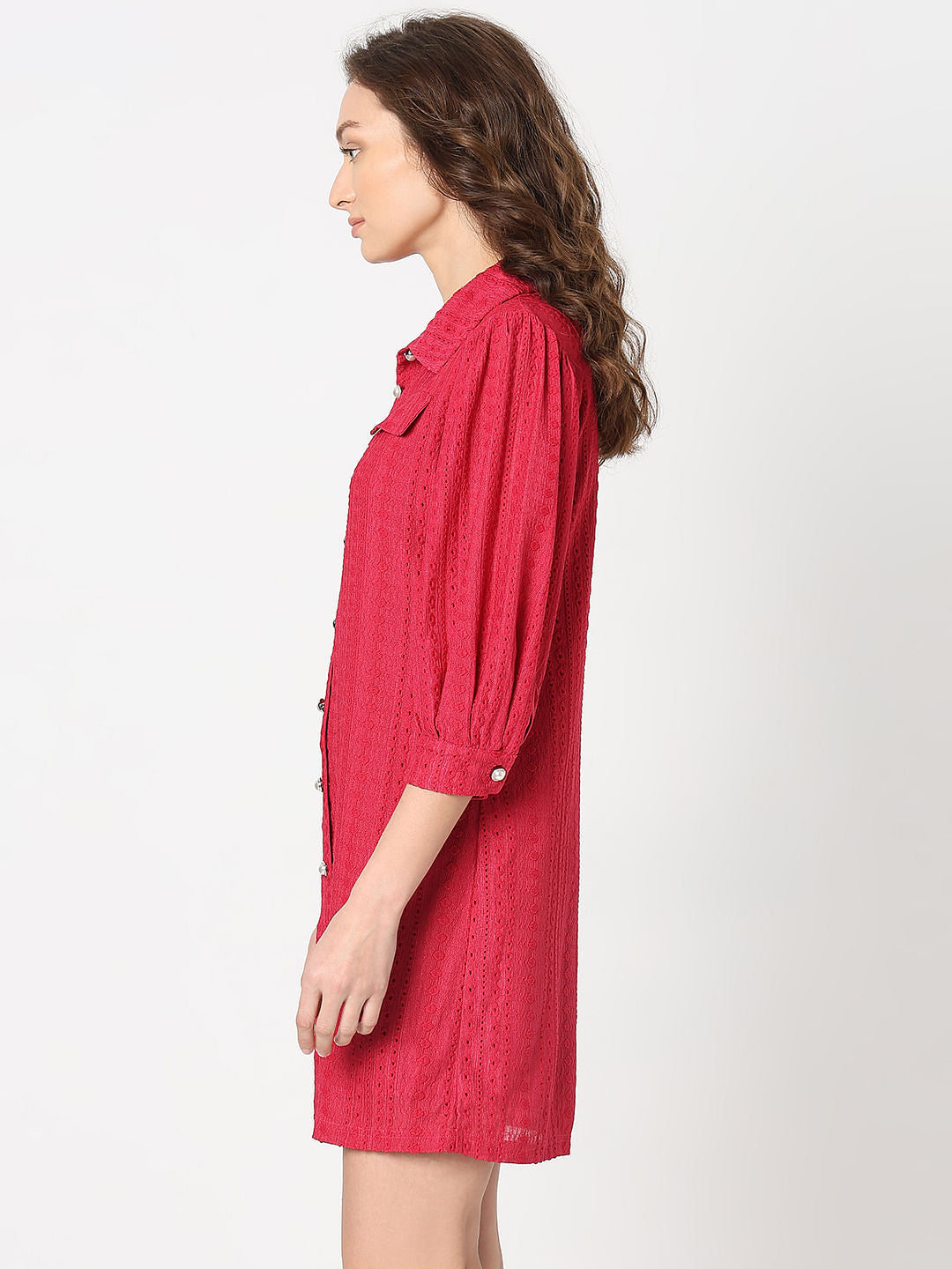 Red Schiffli Shirt Dress