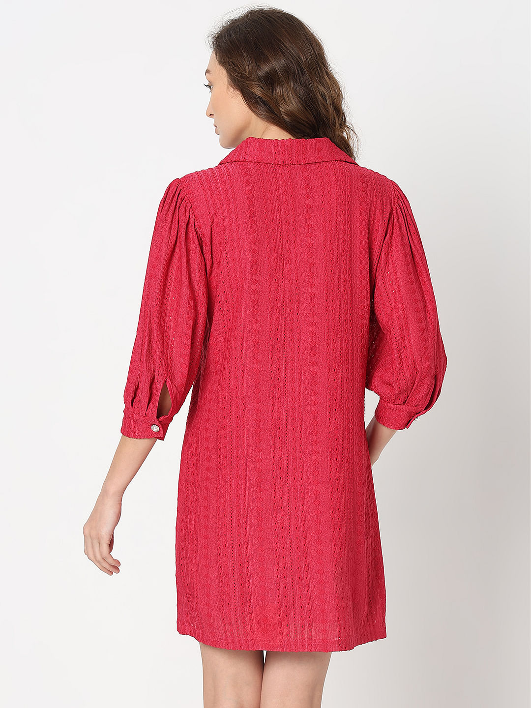 Red Schiffli Shirt Dress