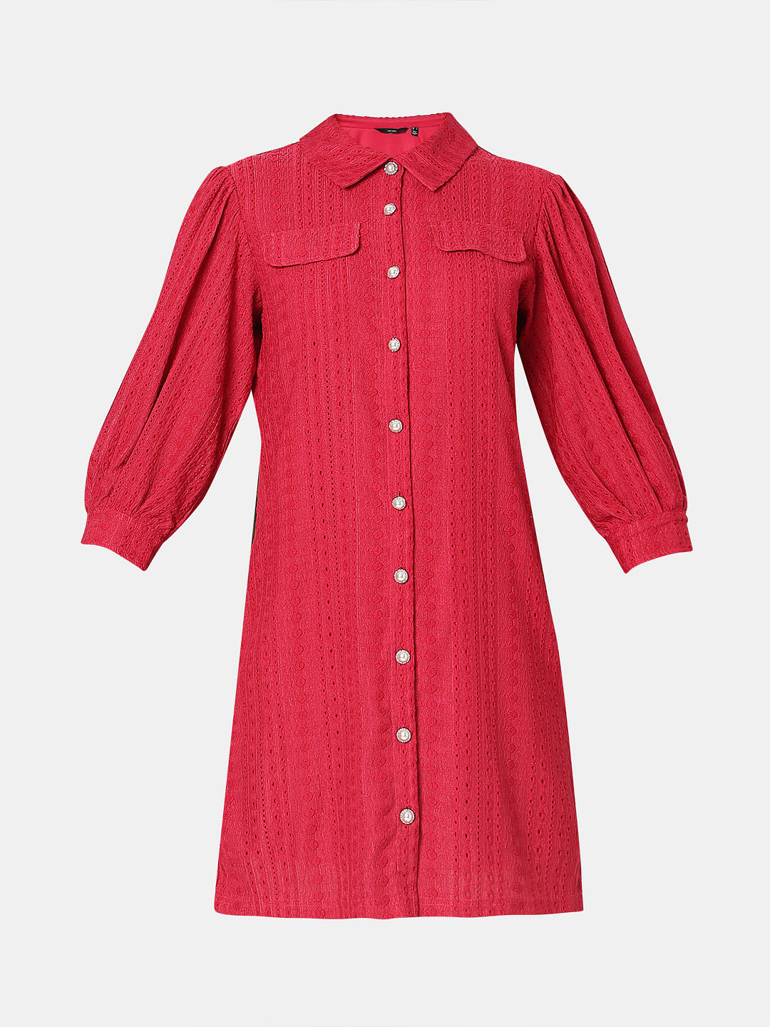 Red Schiffli Shirt Dress