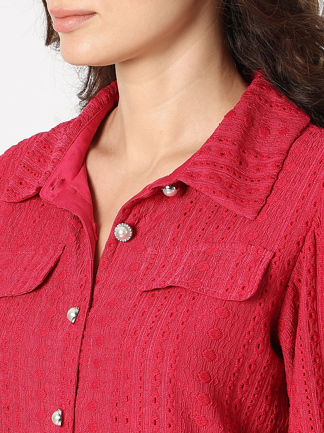 Red Schiffli Shirt Dress