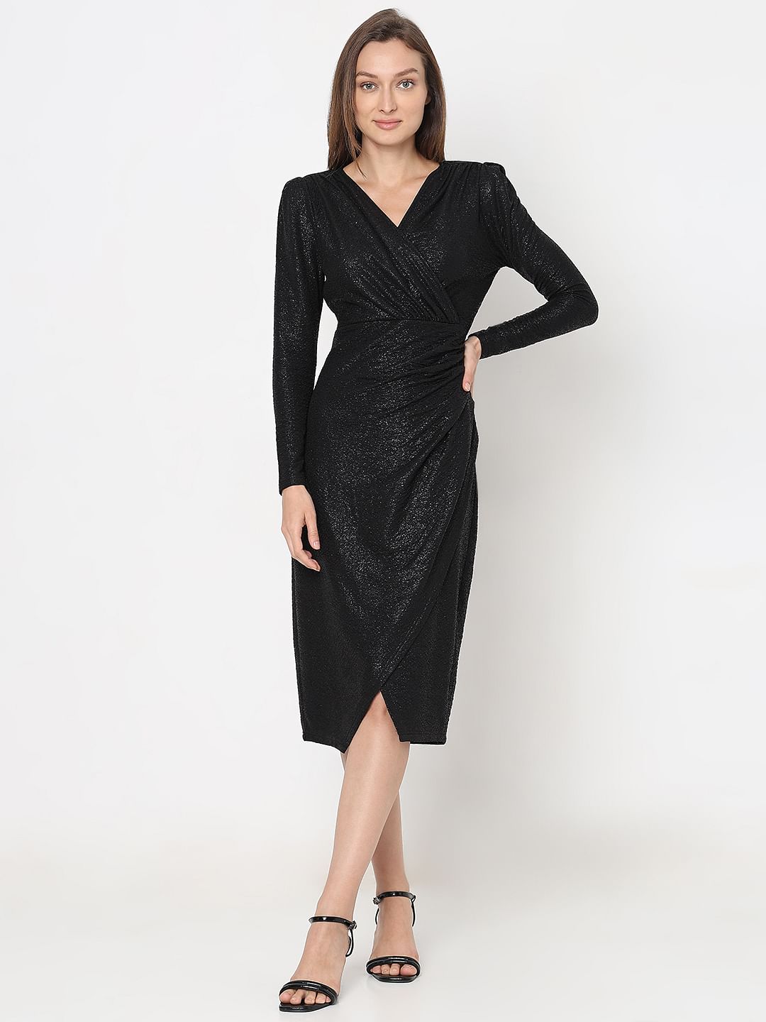 Black Shimmer Lurex Wrap Dress
