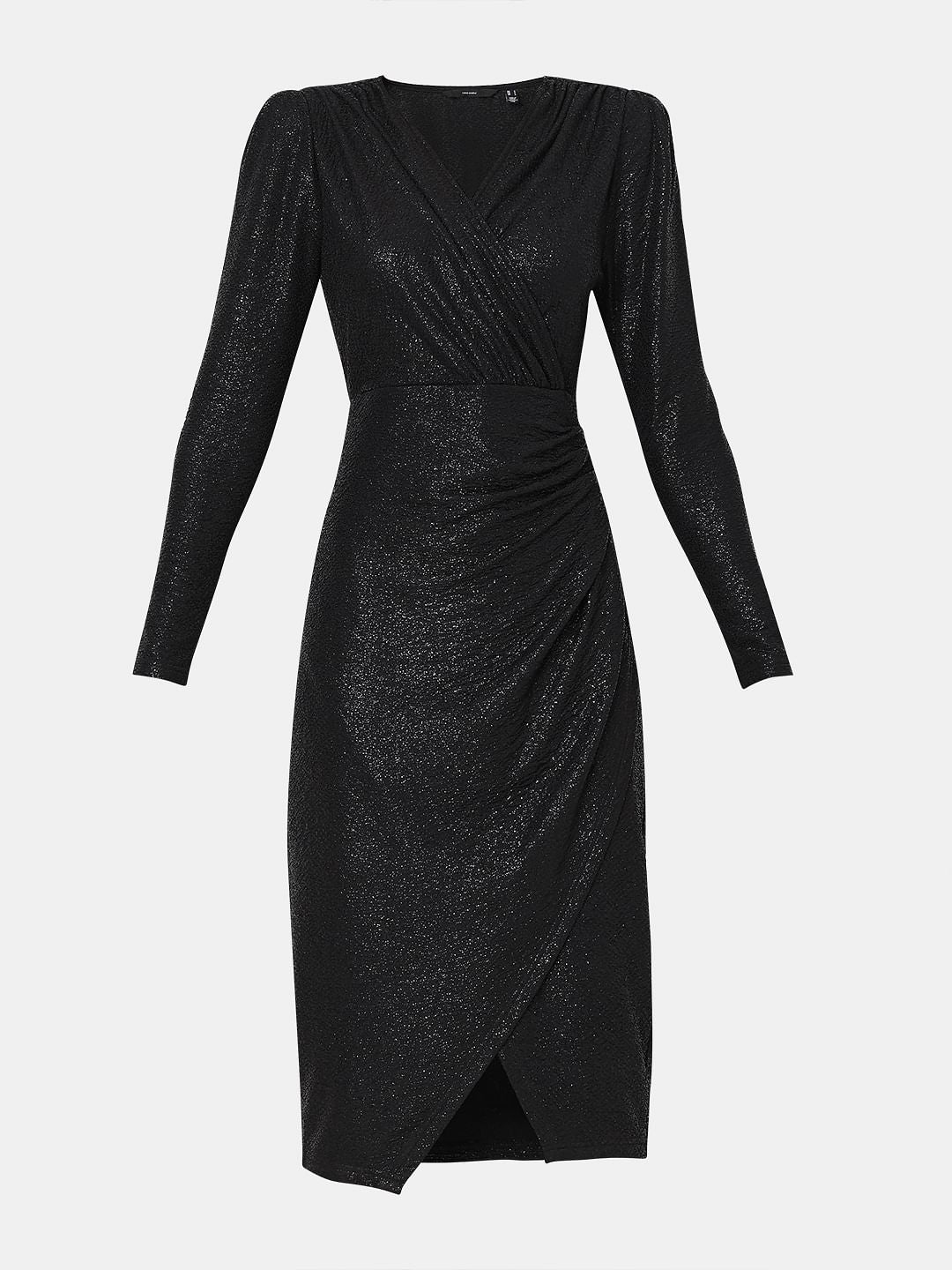 Black Shimmer Lurex Wrap Dress