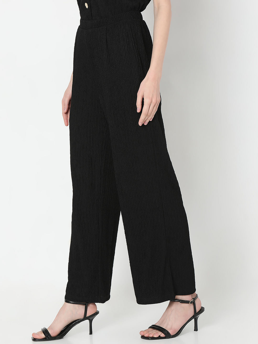 Black Knitted Textured Co-Ord Set Pants