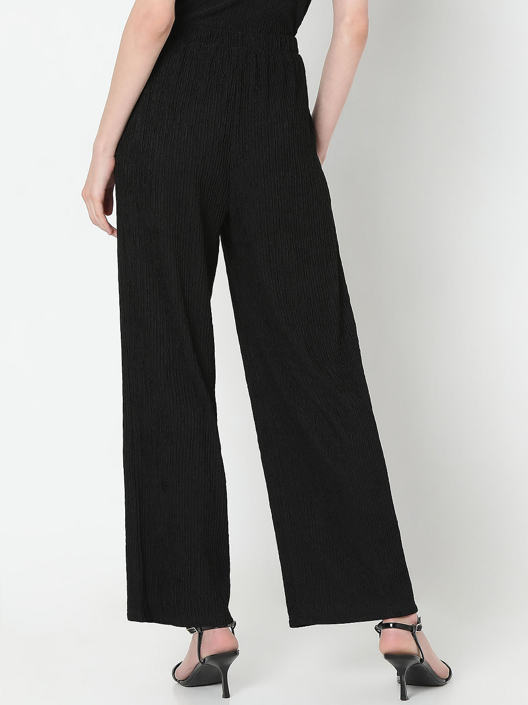 Black Knitted Textured Co-Ord Set Pants