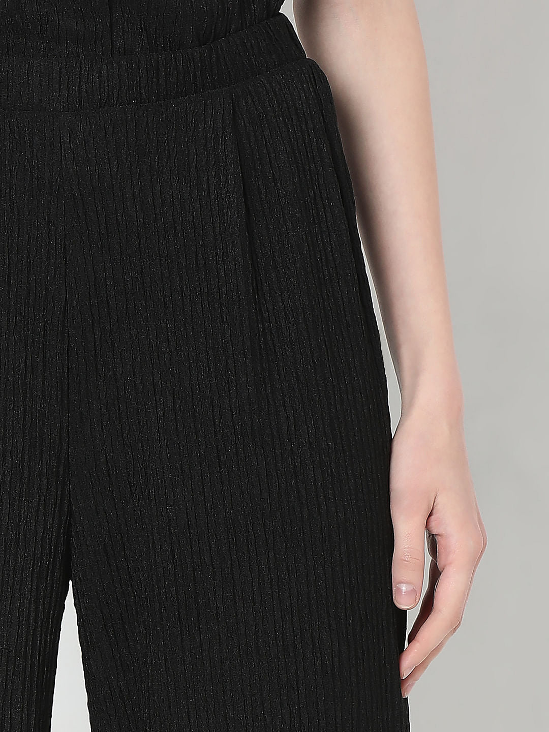 Black Knitted Textured Co-Ord Set Pants