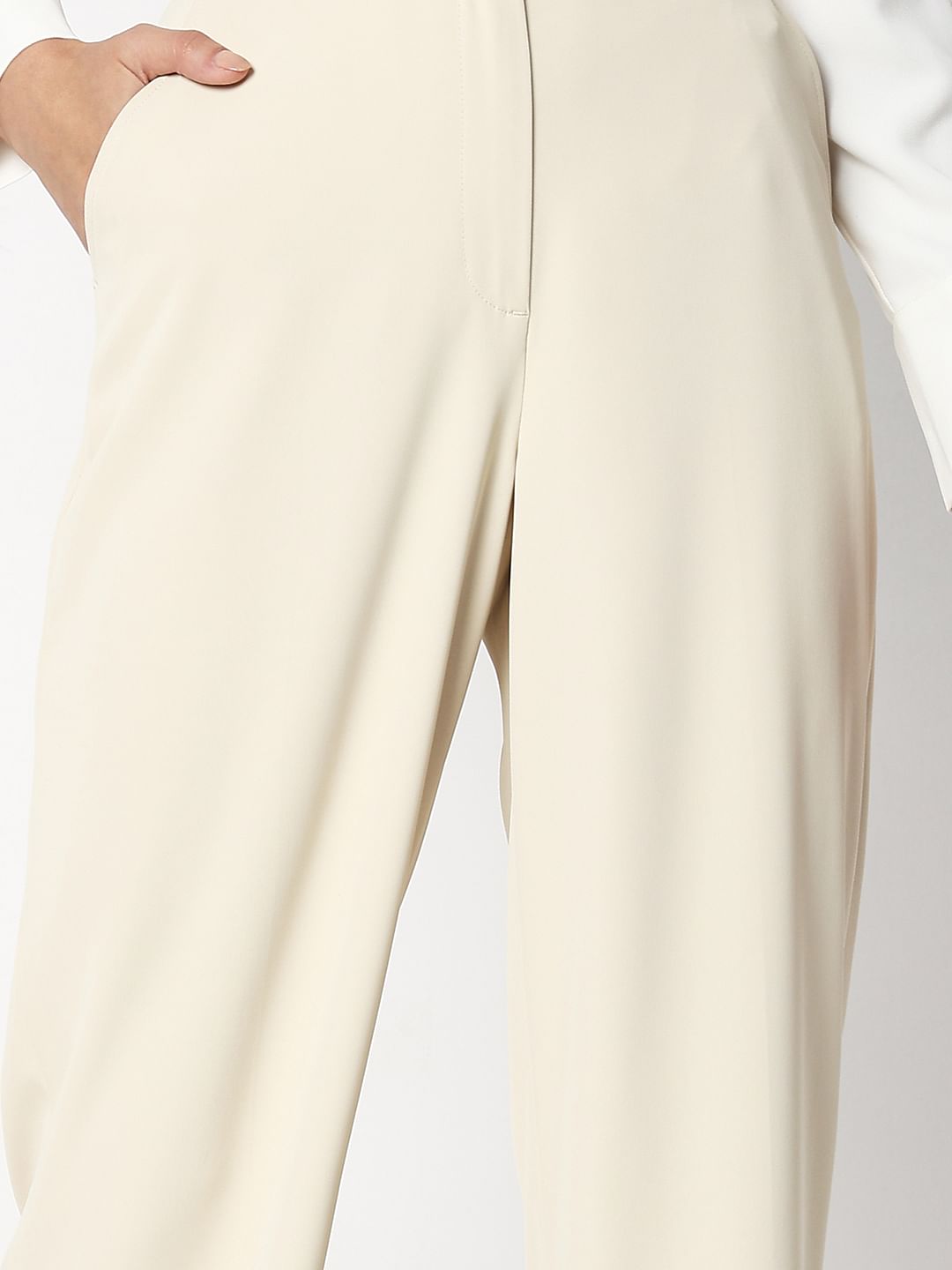 Beige High Rise Straight Fit Pants Beige High Rise Straight Fit Pants