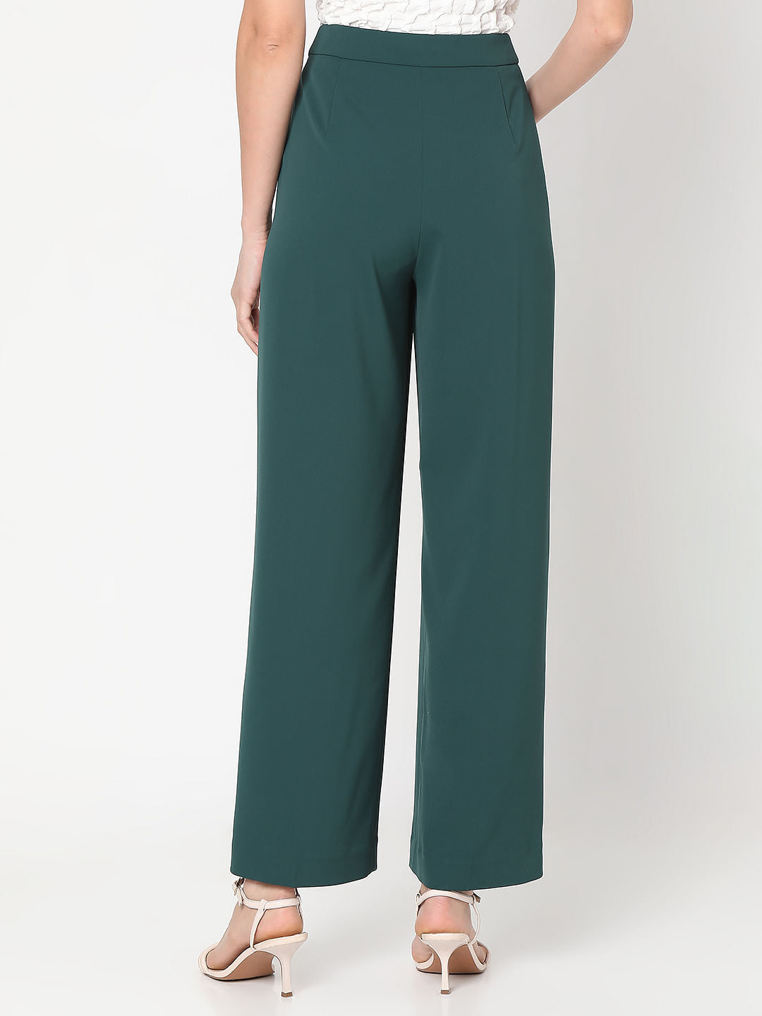 Teal High Rise Straight Fit Pants