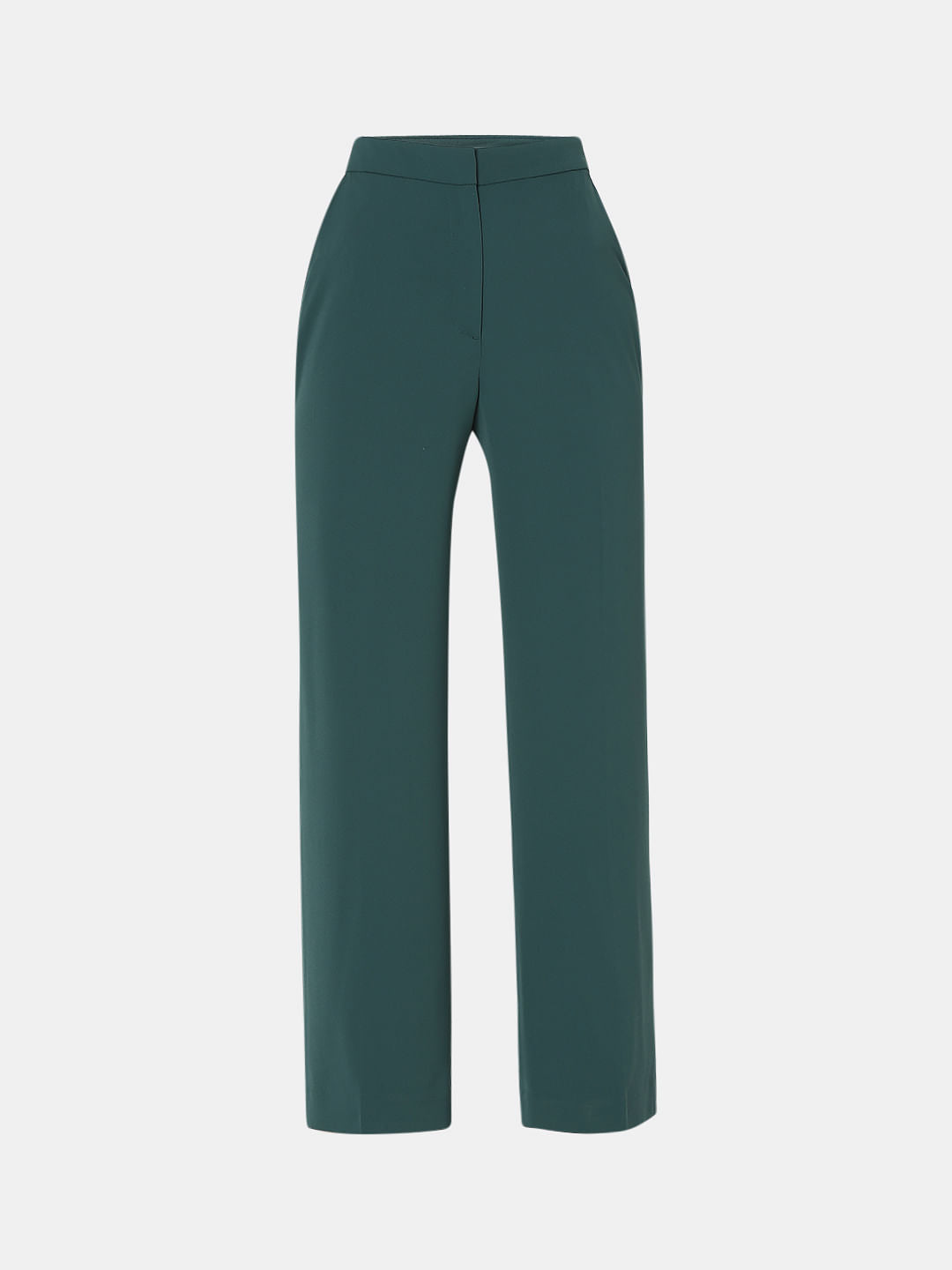 Teal High Rise Straight Fit Pants