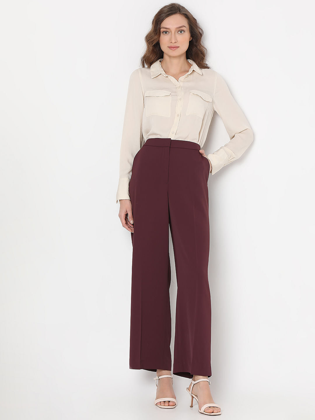 Maroon High Rise Pants