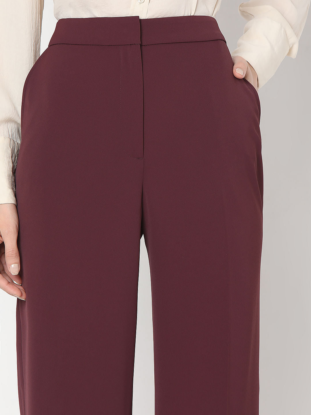Maroon High Rise Pants