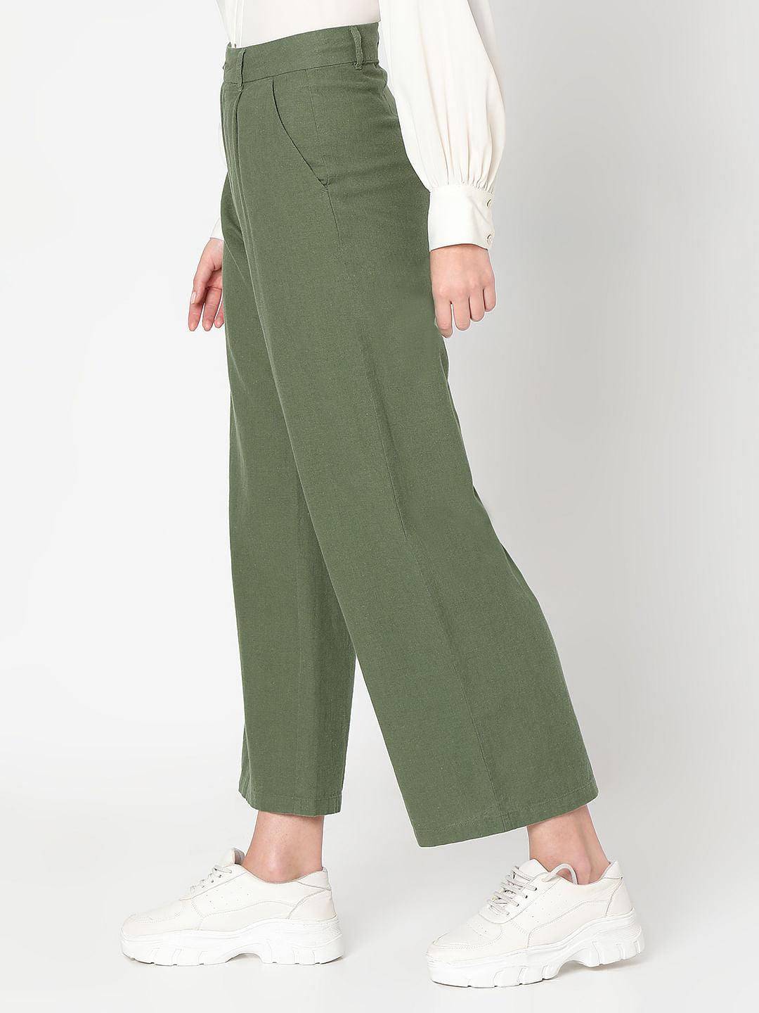 Green High Rise Linen Pants