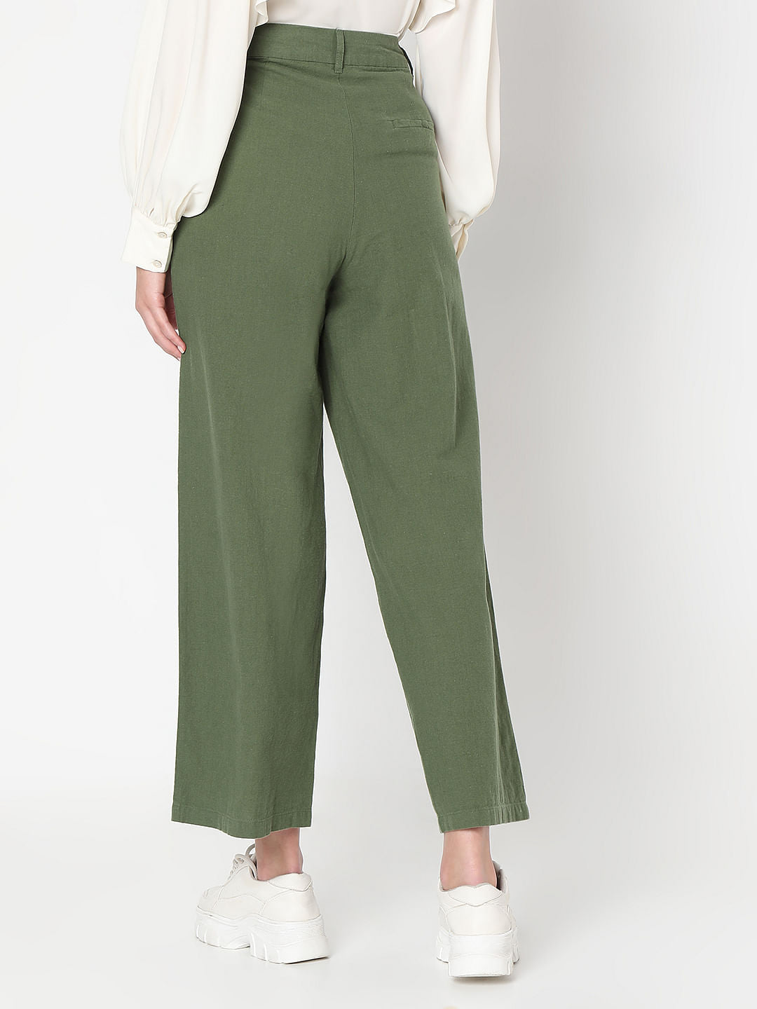 Green High Rise Linen Pants