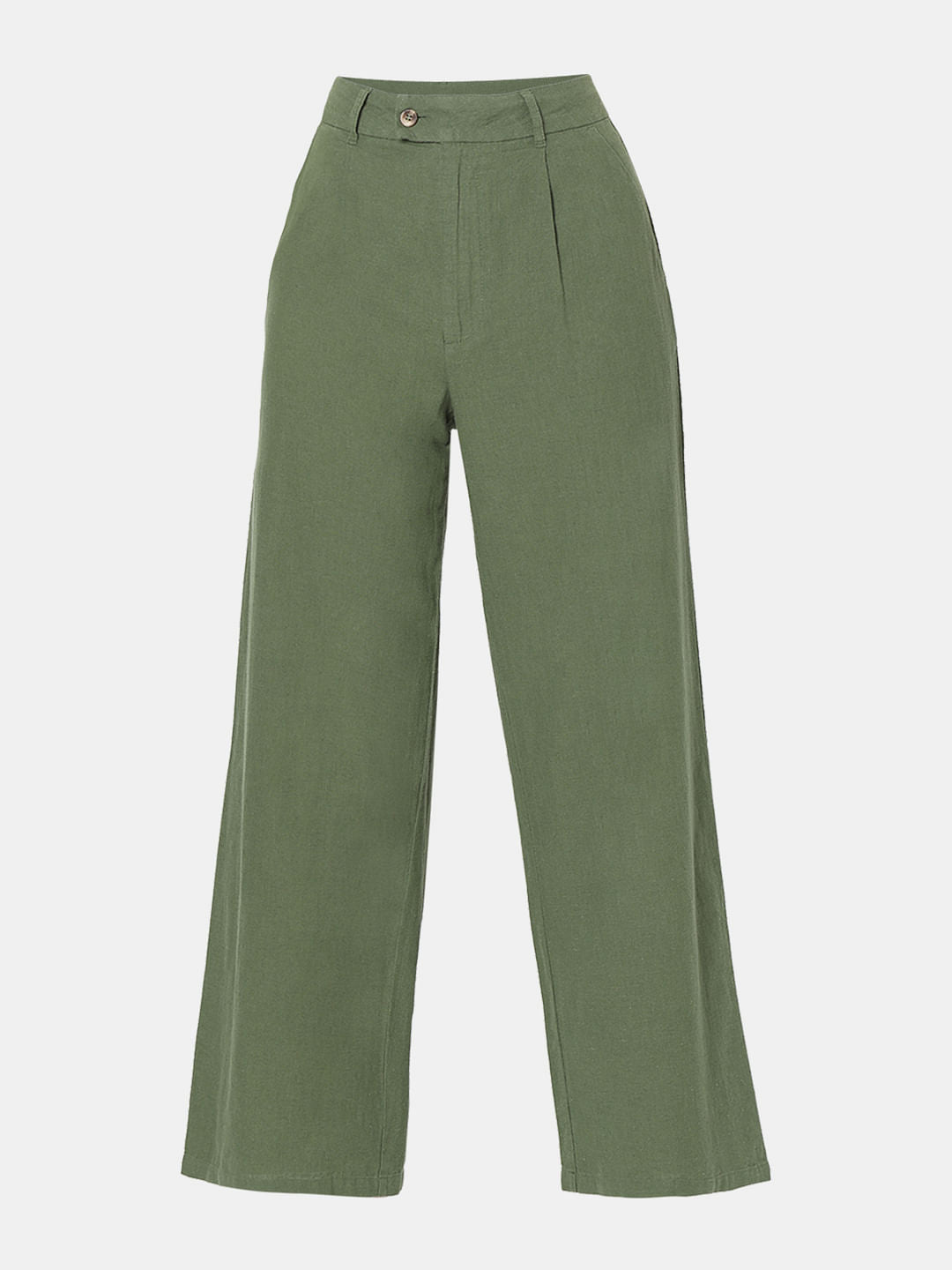 Green High Rise Linen Pants