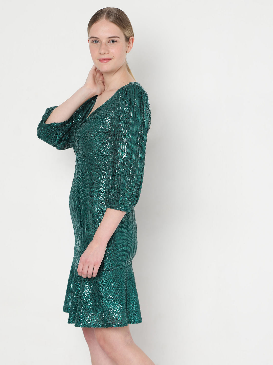 Green Sequin Fit & Flare Dress