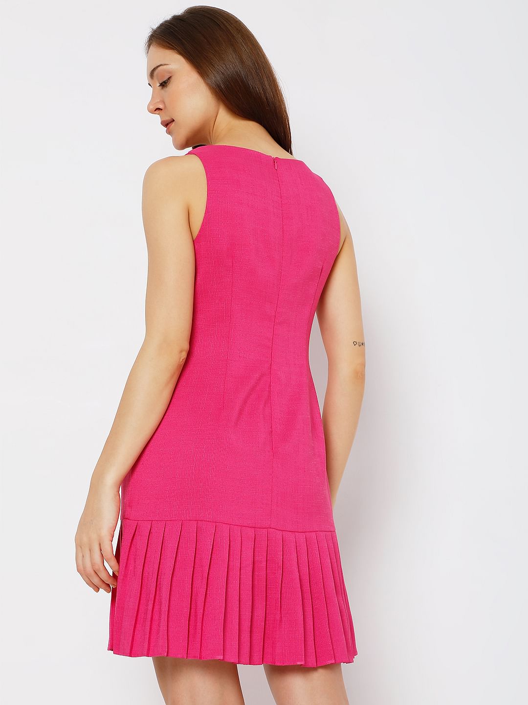 Pink Pleated Fit & Flare Dress
