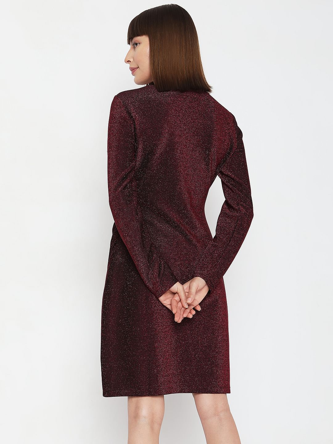 Wine Red Shimmer Wrap Dress