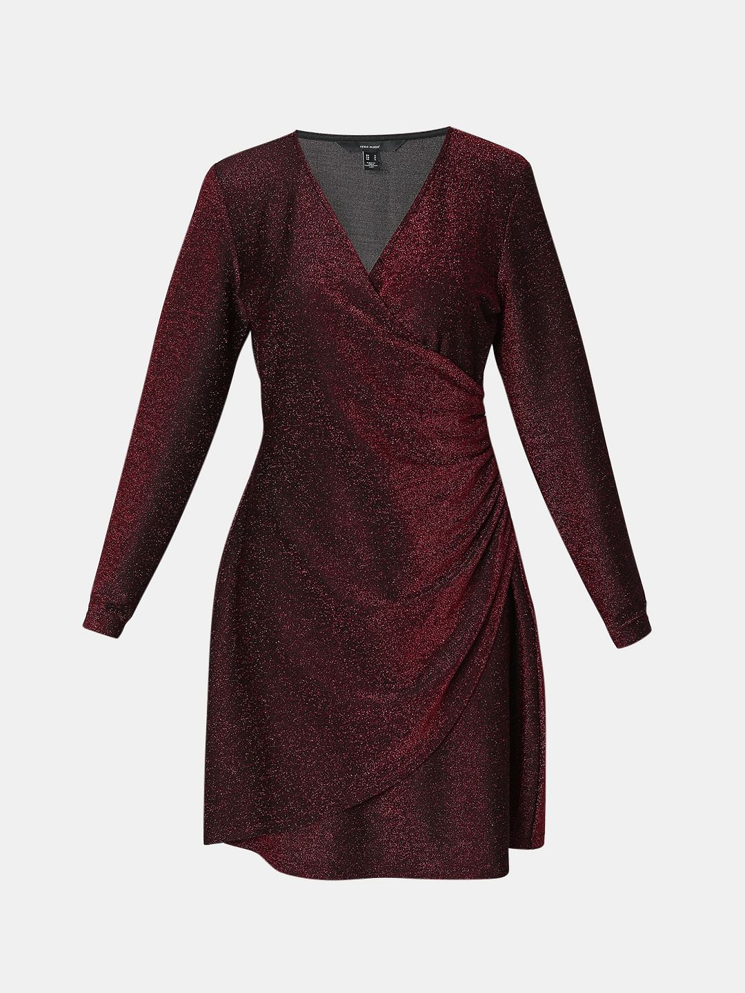 Wine Red Shimmer Wrap Dress
