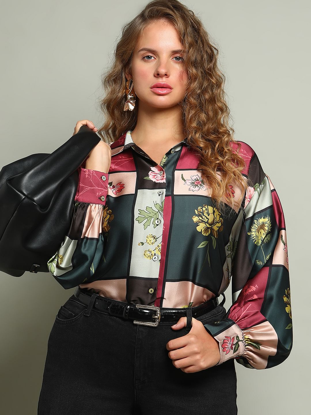 Curve Green Floral Print Shirt