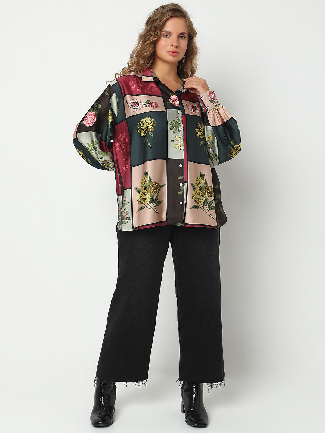 Curve Green Floral Print Shirt