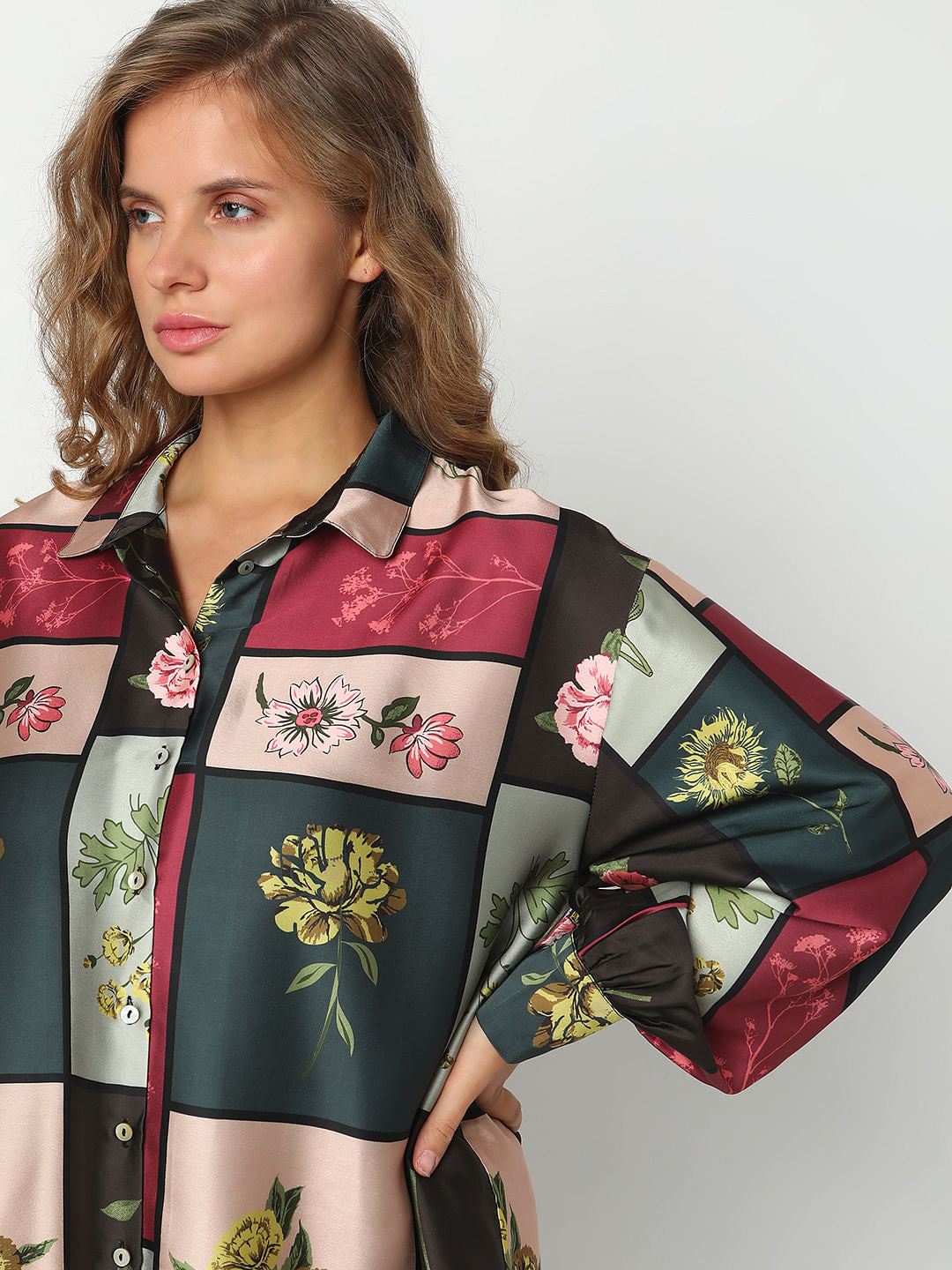 Curve Green Floral Print Shirt