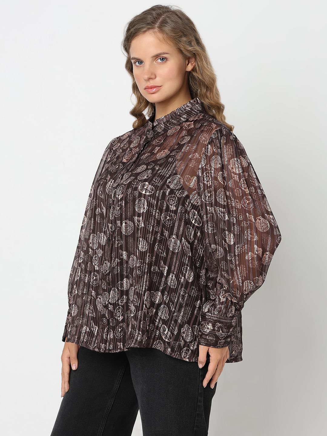 Curve Brown Shell Print Shirt