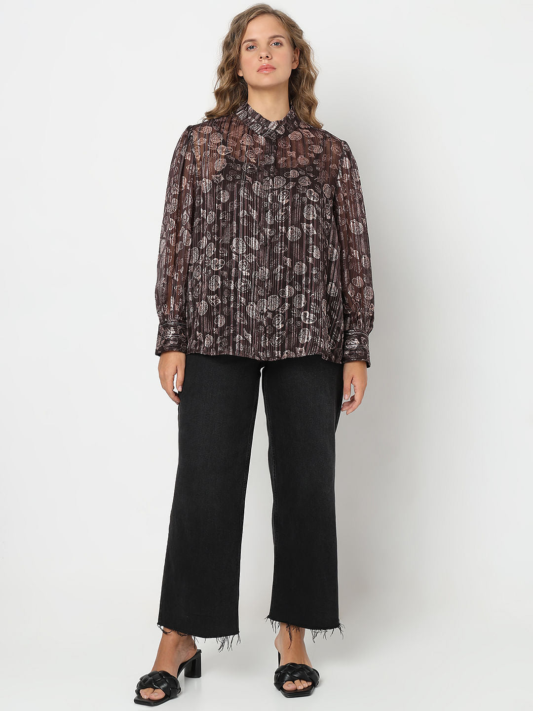 Curve Brown Shell Print Shirt