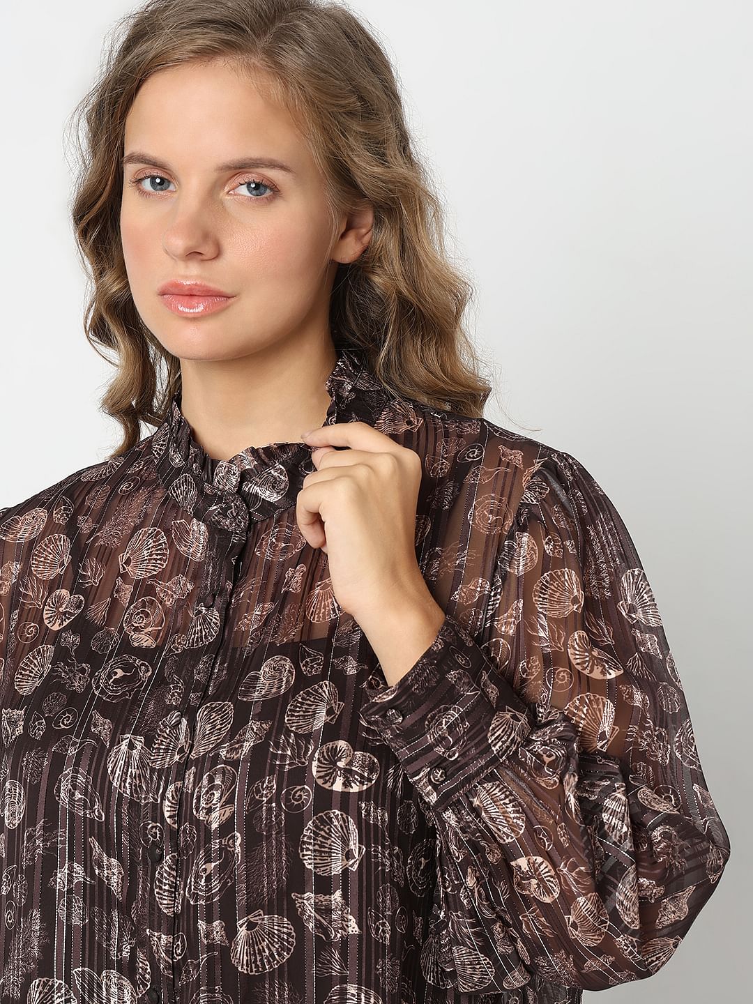 Curve Brown Shell Print Shirt