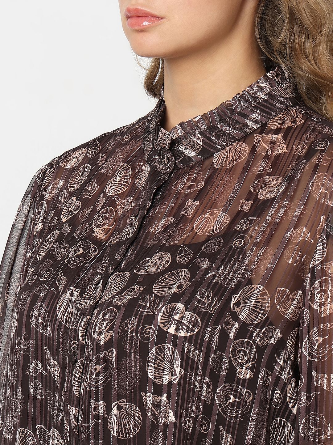 Curve Brown Shell Print Shirt